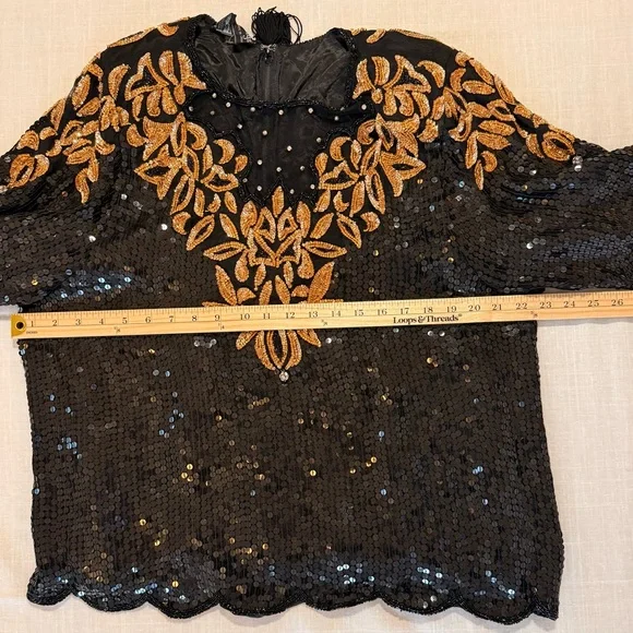 Vintage Silk Elegant Black and Gold Sequin Blouse - Picture 9 of 9